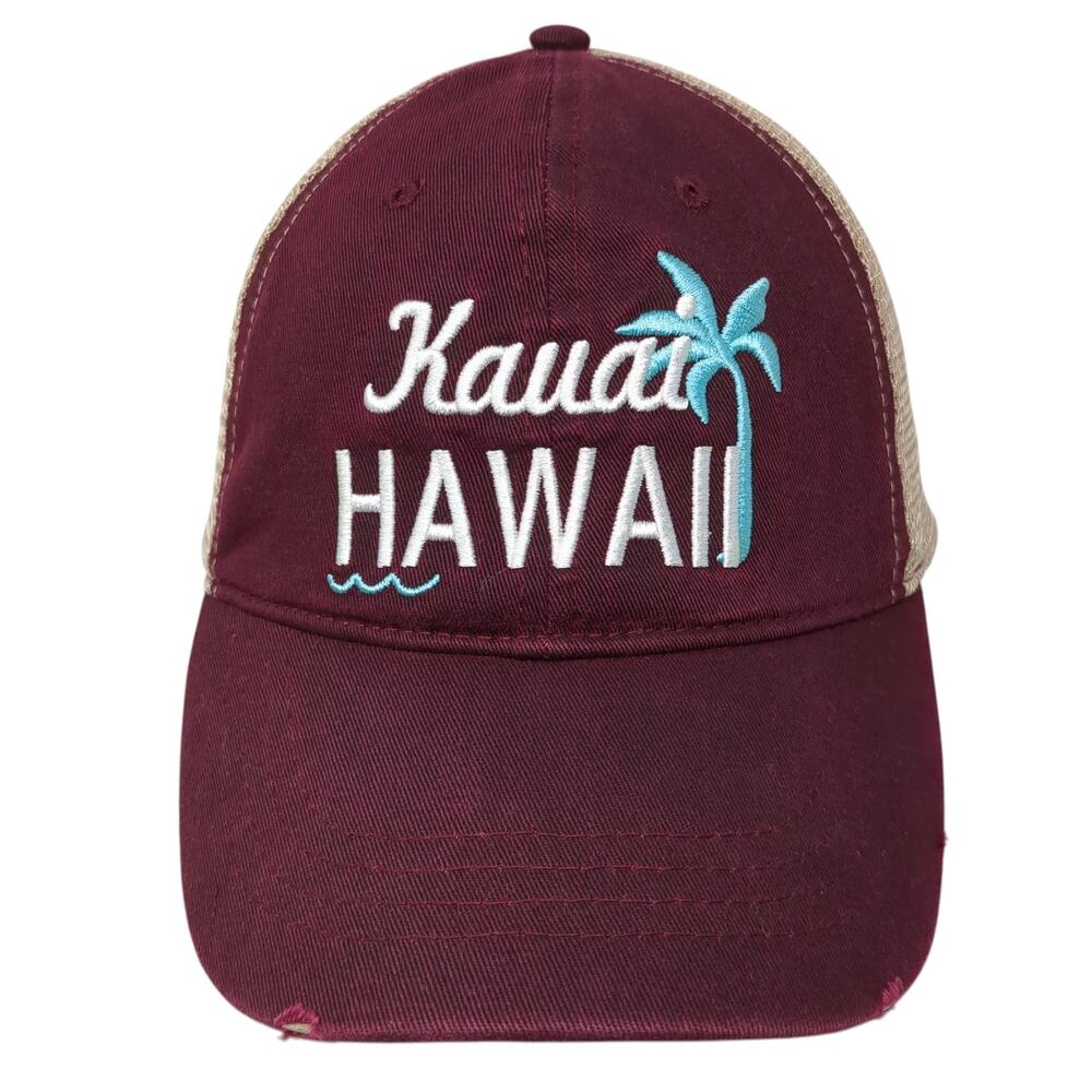 Kauai Hawaii Snapback Mesh Back Trucker Hat Red One Size Colorblock